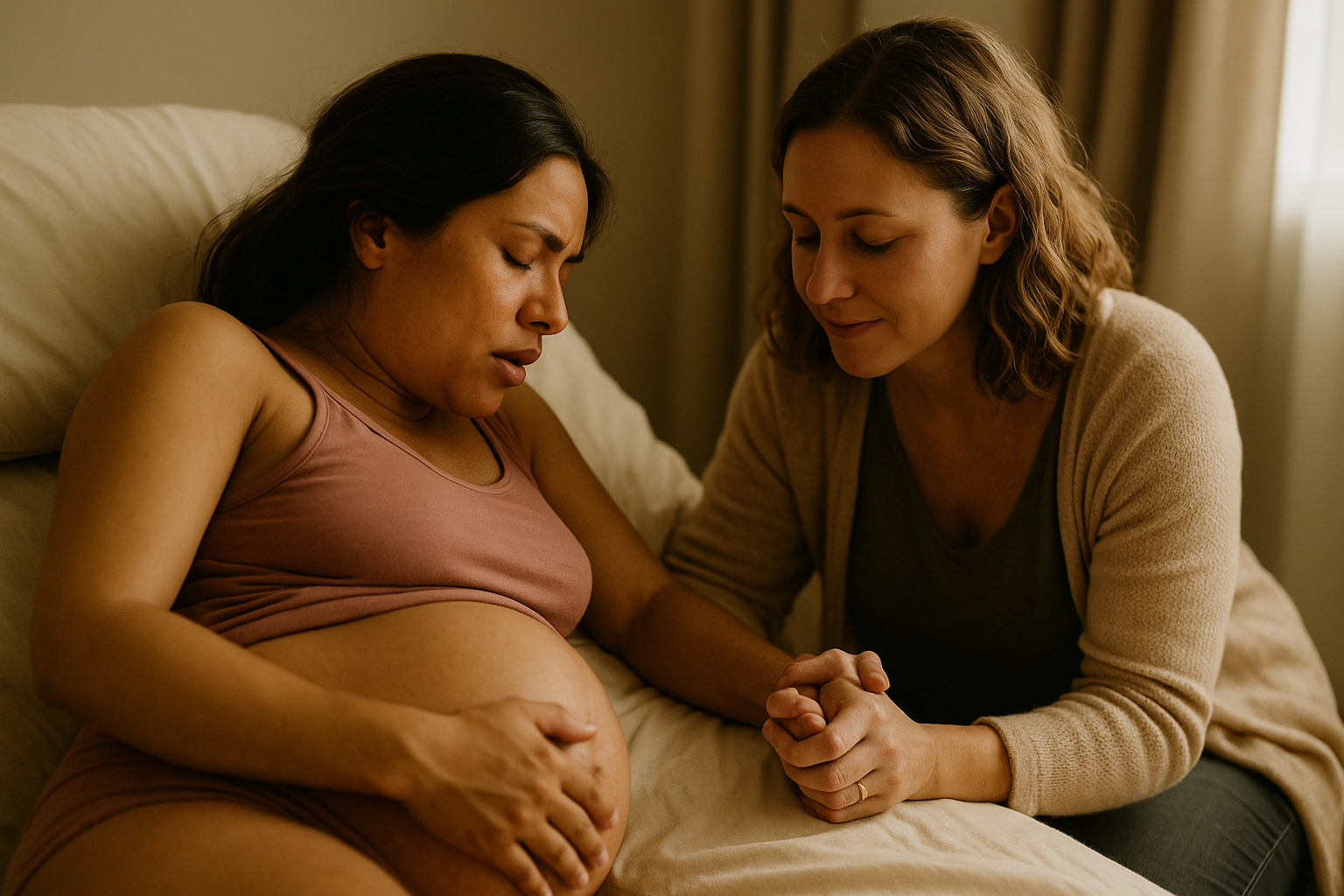 Doula supporting mother